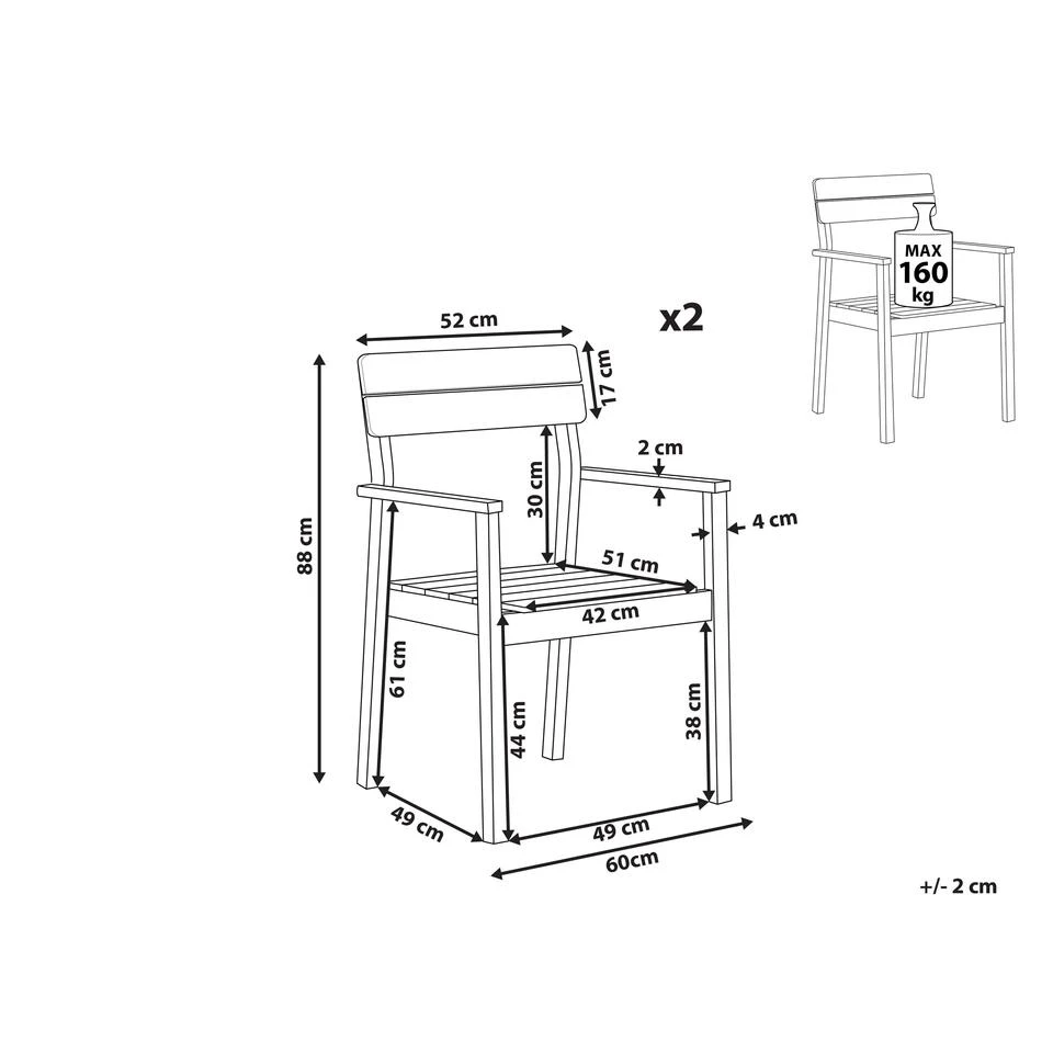Beliani Tuinstoel FORNELLI - Lichte Houtkleur Acaciahout 2 Beliani Tuinstoel FORNELLI - Lichte Houtkleur Acaciahout - Afbeelding 2