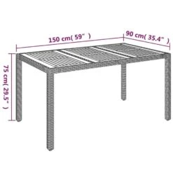 VidaXL - Tuintafel Met Houten Blad - Grijs - Poly Rattan - 150 X 90 X 75 Cm -Beliani Winkel 09f3ba0841784d258053e36e6f50de2b