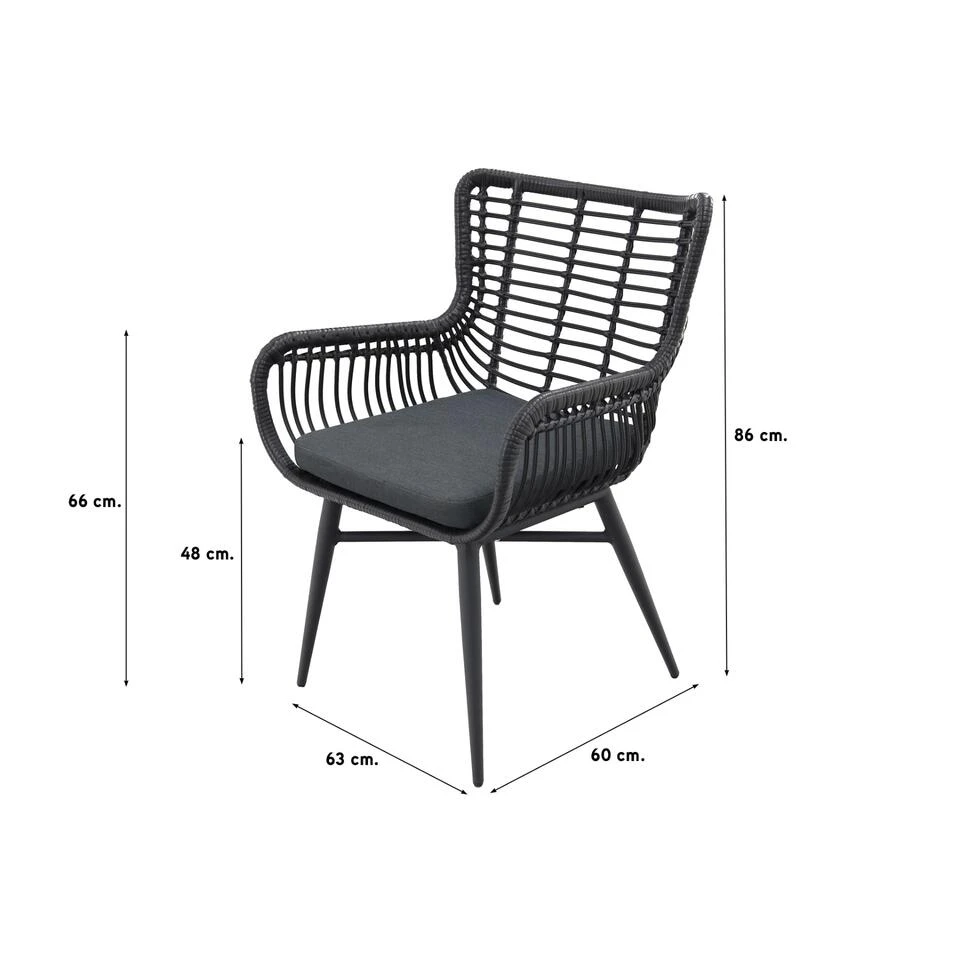 VDG Jasmine Dining Tuinstoel - Black 2 VDG Jasmine Dining Tuinstoel - Black - Afbeelding 2