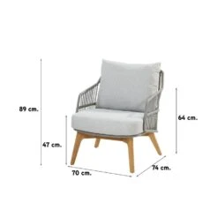 4 Seasons Sempre Loungestoel + Voetenbank - Teak/Silver Grey -Beliani Winkel 1000052975 0102