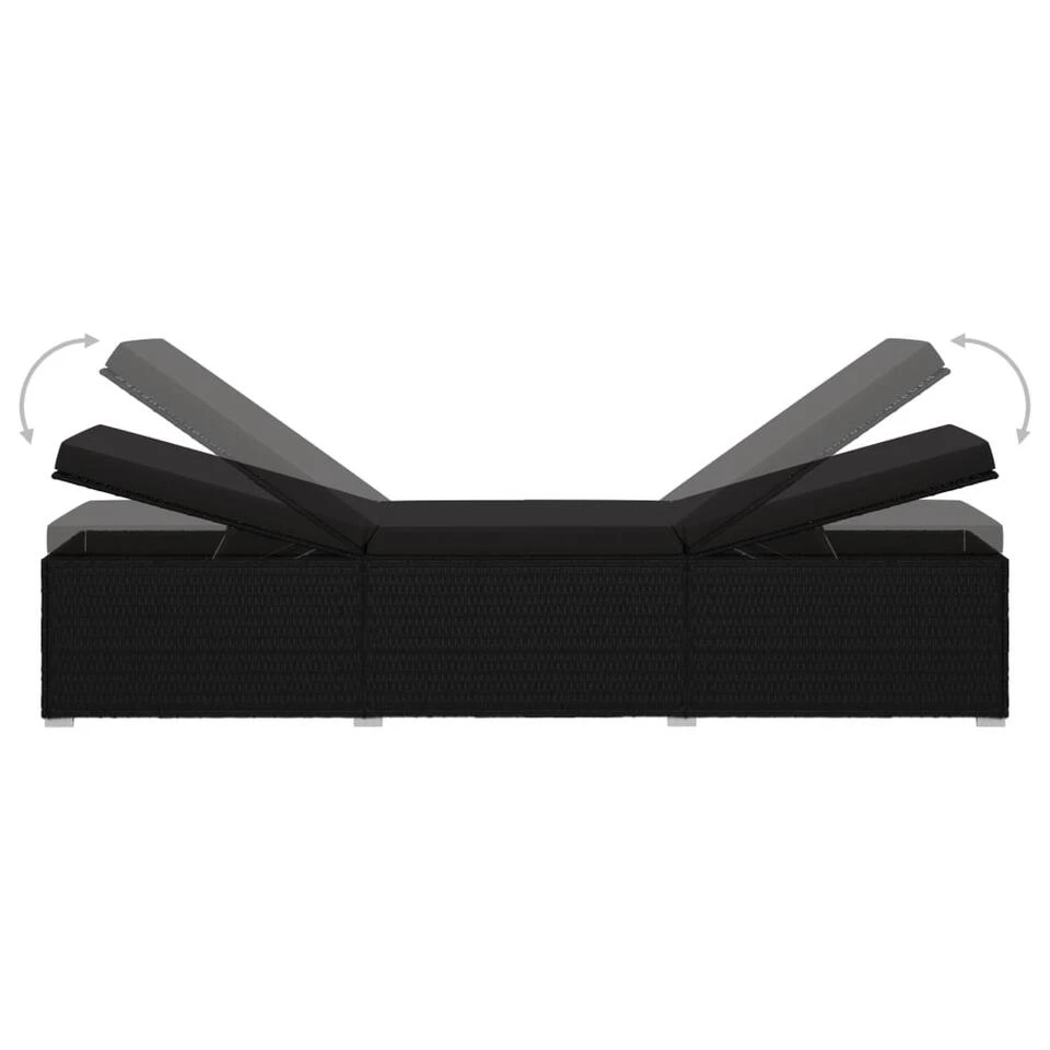 VidaXL 3-delige Ligbeddenset Met Theetafel Poly Rattan Zwart 4 VidaXL 3-delige Ligbeddenset Met Theetafel Poly Rattan Zwart - Afbeelding 4