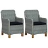 VidaXL Tuinstoelen 2 St Met Kussens Poly Rattan Lichtgrijs