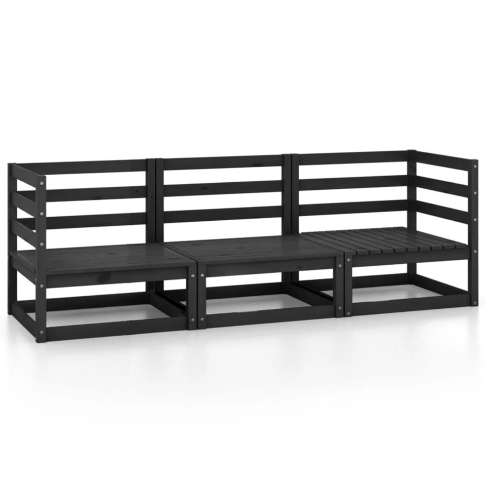 VidaXL Tuinbank 3-zits Massief Grenenhout Zwart 1 VidaXL Tuinbank 3-zits Massief Grenenhout Zwart