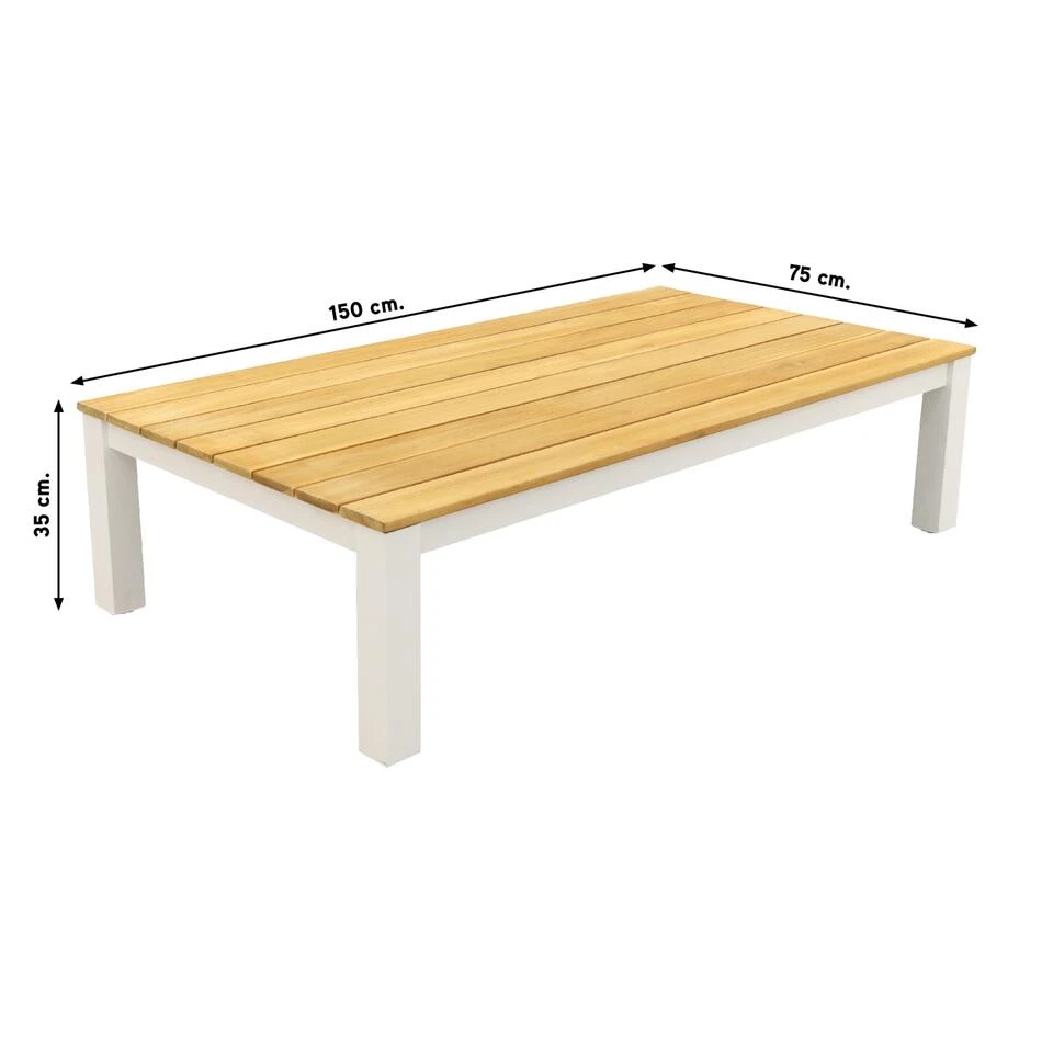 VDG Mindo Loungetafel 150x75 Cm. - Alu/Teak - White 2 VDG Mindo Loungetafel 150x75 Cm. - Alu/Teak - White - Afbeelding 2