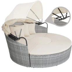 Tectake - Ligbed Zonne-eiland-tuinset- Aluminium/wicker - Lichtgrijs -Beliani Winkel 1000077820 0103