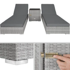 Tectake - 2 Wicker Ligbedden Incl. Tafel - Beschermhoes -lichtgrijs - 403770 -Beliani Winkel 1000077823 0103