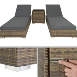 Tectake - 2 Aluminium Ligbedden Incl. Tafel-incl.beschermhoes -natuur -Beliani Winkel 1000077837 0103