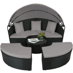 Tectake - Wicker Zonne-eiland Santorini - Diverse Kleuren - Zwart / Grijs -Beliani Winkel 1000077890 0102