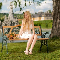 Tectake - Tuinbank Tuin Bank Tuinbankje Zitbank Gietijzer 124 Cm -Beliani Winkel 1000078020 0102