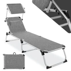 Tectake - Ligbed Zonnestoel Aurelie - Grijs Gemeleerd