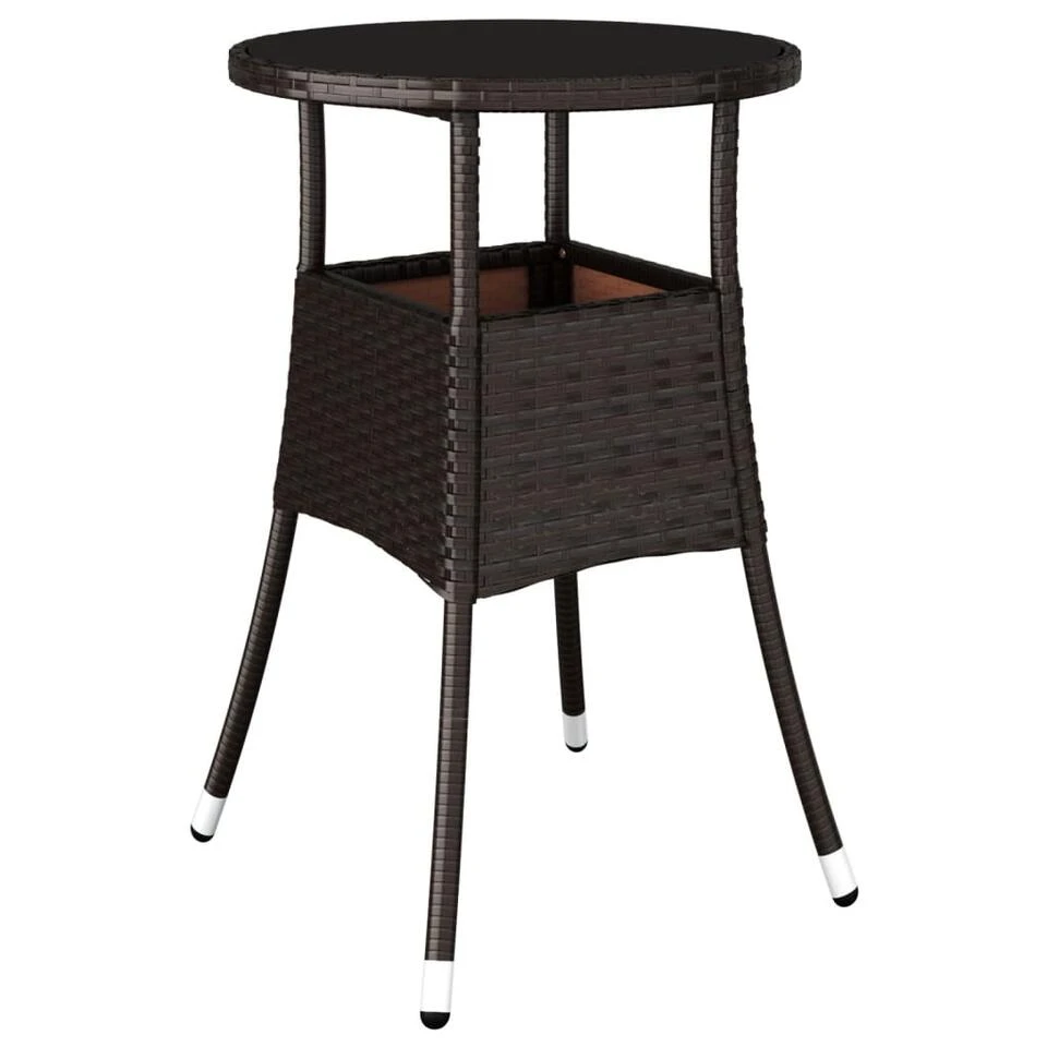 VidaXL Tuintafel Ø60x75 Cm Gehard Glas En Poly Rattan Bruin 1 VidaXL Tuintafel Ø60x75 Cm Gehard Glas En Poly Rattan Bruin