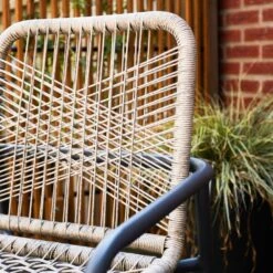 Tuinstoel Met Armleuning Nika Zand - 58,50x53x75,50 Cm - Touw - Beige -Beliani Winkel 1000092419 0102