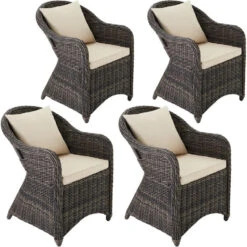 TecTake® Set Van 4 Wicker Stoelen - Weerbestendig Met Kussens - Grijs