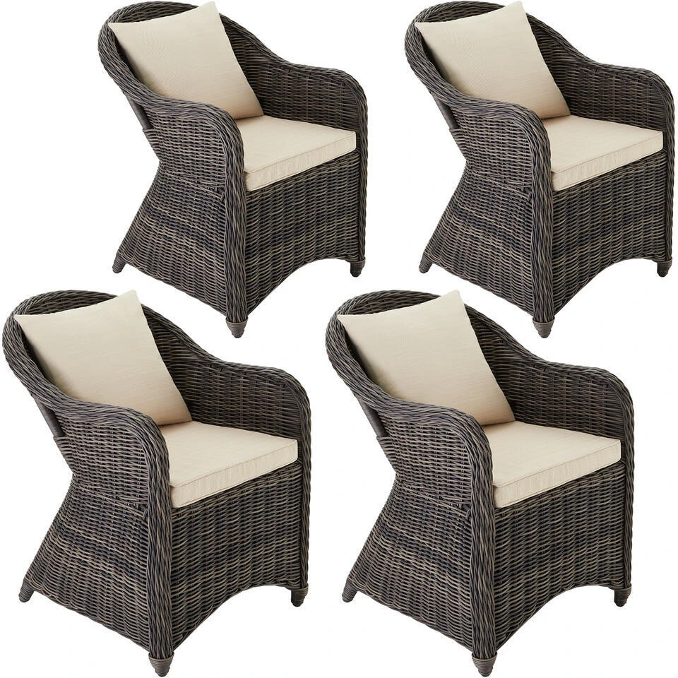 TecTake® Set Van 4 Wicker Stoelen - Weerbestendig Met Kussens - Grijs 1 TecTake® Set Van 4 Wicker Stoelen - Weerbestendig Met Kussens - Grijs