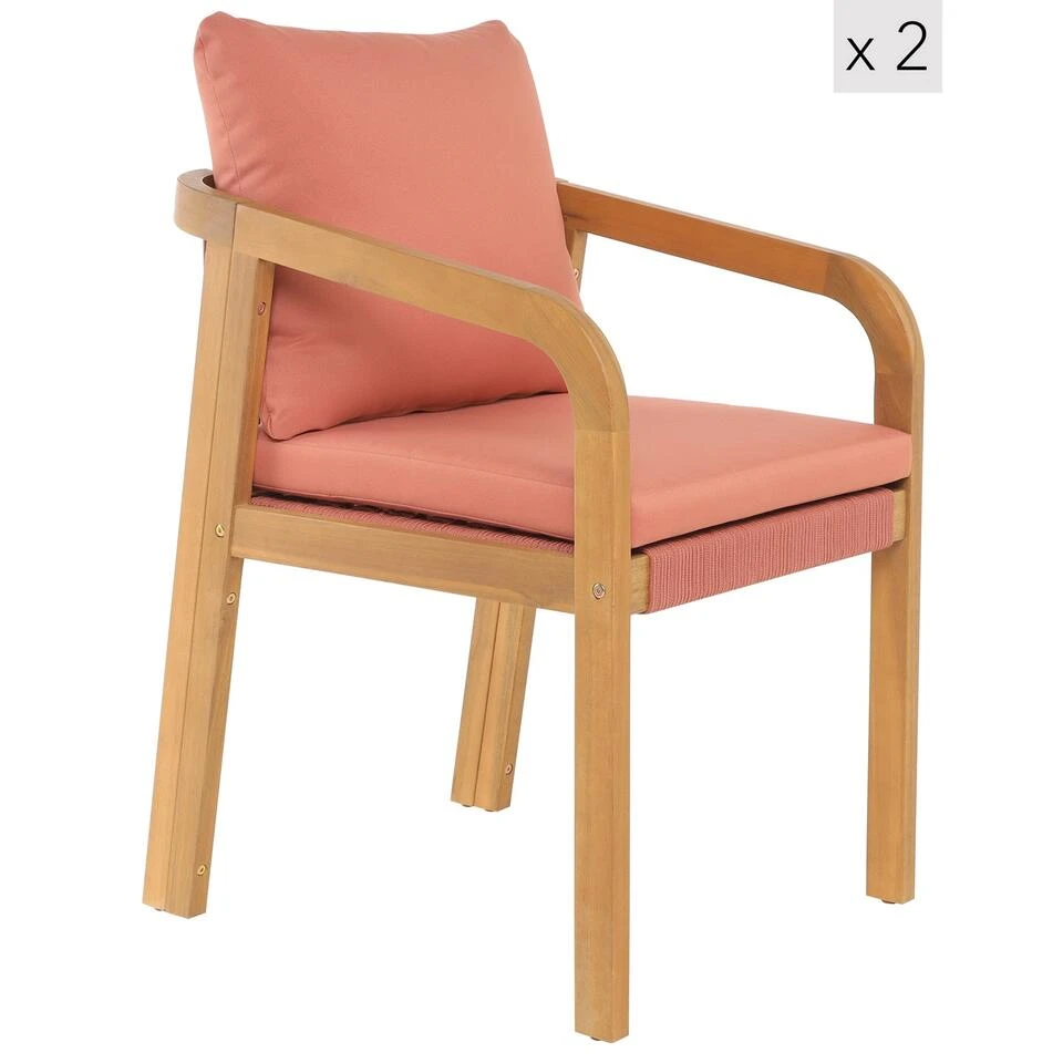Set Van 2 Stoelen Voor Binnen En Buiten Van Massief Hout Beige Roze 1 Set Van 2 Stoelen Voor Binnen En Buiten Van Massief Hout Beige Roze