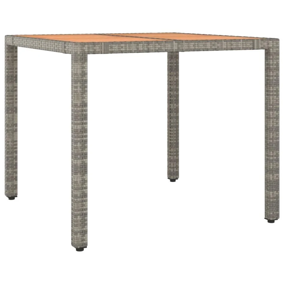 VidaXL - Tuintafel Met Houten Blad - Grijs - Poly Rattan En Acaciahout 1 VidaXL - Tuintafel Met Houten Blad - Grijs - Poly Rattan En Acaciahout