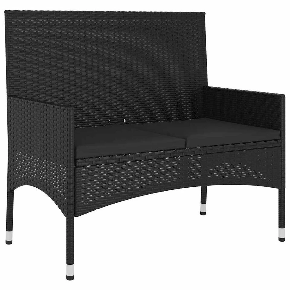 VidaXL - Tuinbank 2-zits - Zwart - Poly Rattan - Met Zwart Kussens 1 VidaXL - Tuinbank 2-zits - Zwart - Poly Rattan - Met Zwart Kussens