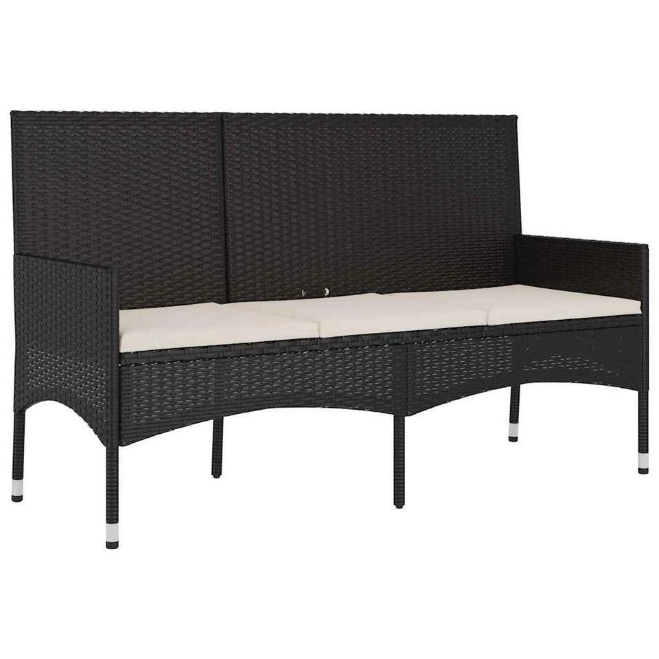VidaXL - Tuinbank 3-zits - Zwart - Poly Rattan - Met Kussens 1 VidaXL - Tuinbank 3-zits - Zwart - Poly Rattan - Met Kussens
