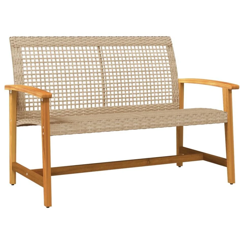 VidaXL - Tuinbank - Beige - Poly Rattan En Acaciahout Beige - 112 Cm 1 VidaXL - Tuinbank - Beige - Poly Rattan En Acaciahout Beige - 112 Cm