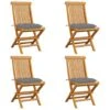 VidaXL - Tuinstoelen Met Grijze Kussens - Massief Teakhout - 4 Stuks