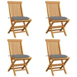 VidaXL - Tuinstoelen Met Grijze Kussens - Massief Teakhout - 4 Stuks
