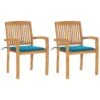 VidaXL - Tuinstoelen Met Blauwe Kussens - Massief Teakhout - 2 Stuks