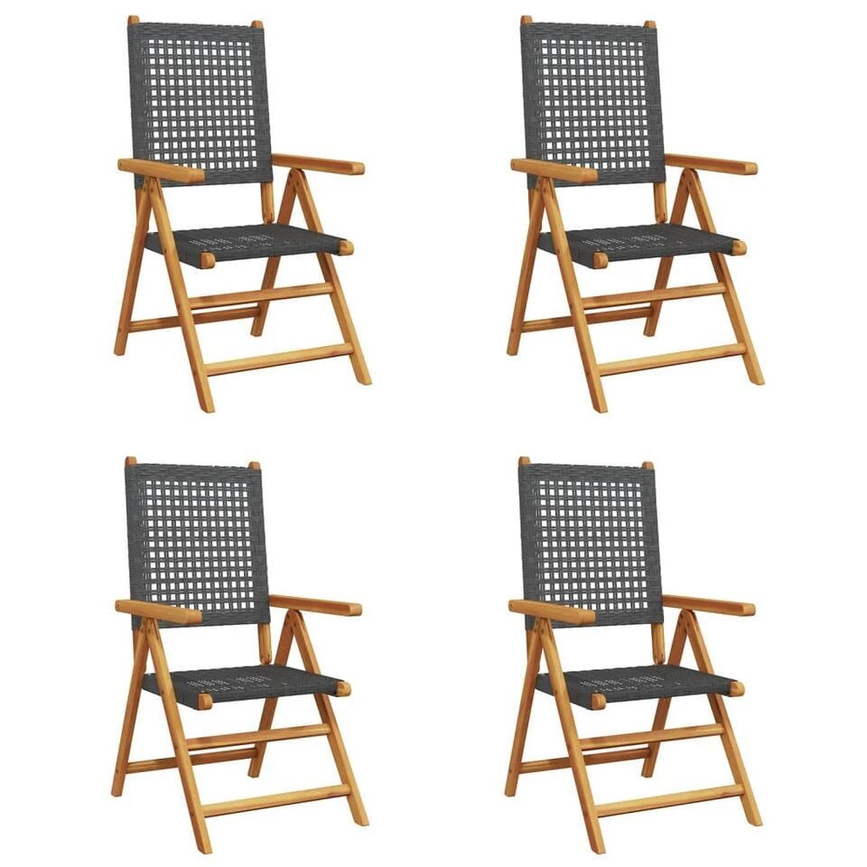 VidaXL - Verstelbare Tuinstoelen - Zwart - Poly Rattan En Hout Zwart - 4 Stuks 1 VidaXL - Verstelbare Tuinstoelen - Zwart - Poly Rattan En Hout Zwart - 4 Stuks