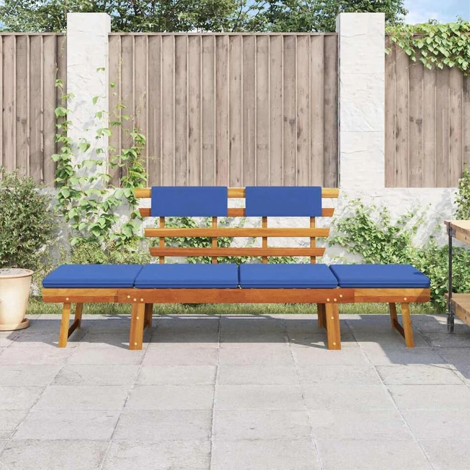 VidaXL - Tuinbank - Blauw - Acaciahout - 190 Cm - 2-in-1 - Met Kussen 3 VidaXL - Tuinbank - Blauw - Acaciahout - 190 Cm - 2-in-1 - Met Kussen - Afbeelding 3
