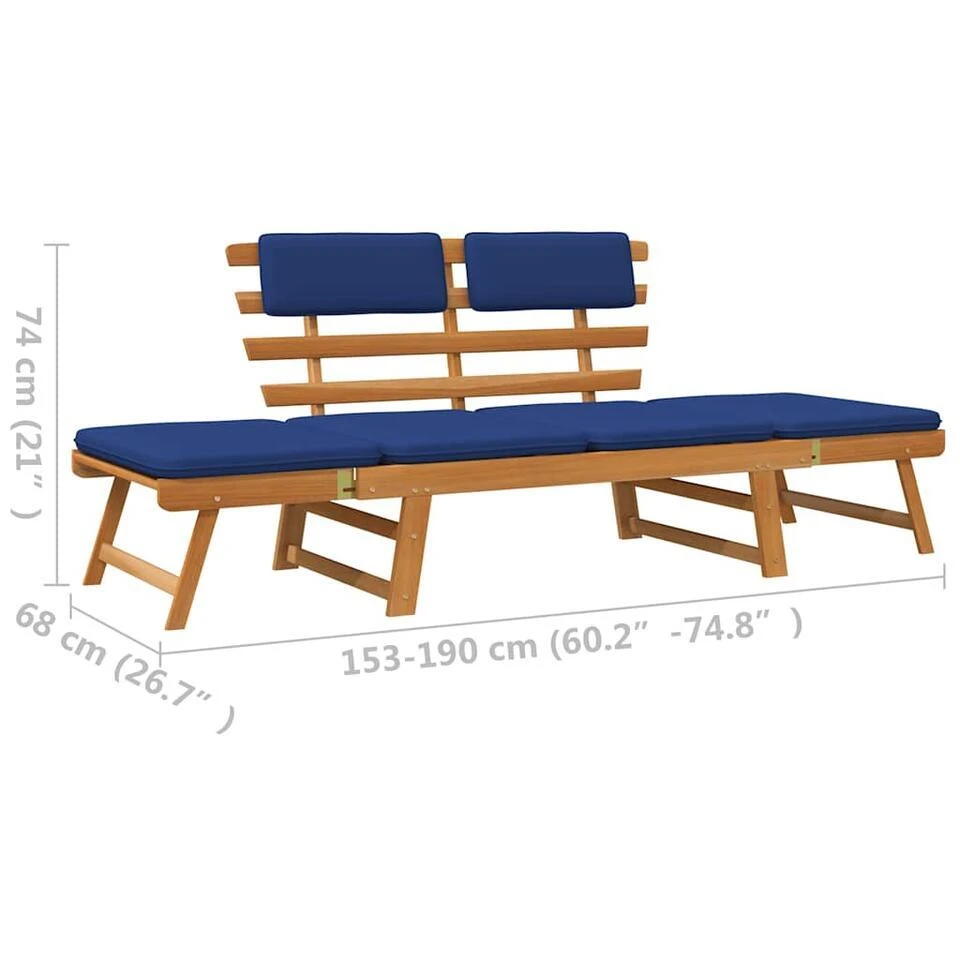 VidaXL - Tuinbank - Blauw - Acaciahout - 190 Cm - 2-in-1 - Met Kussen 10 VidaXL - Tuinbank - Blauw - Acaciahout - 190 Cm - 2-in-1 - Met Kussen - Afbeelding 10