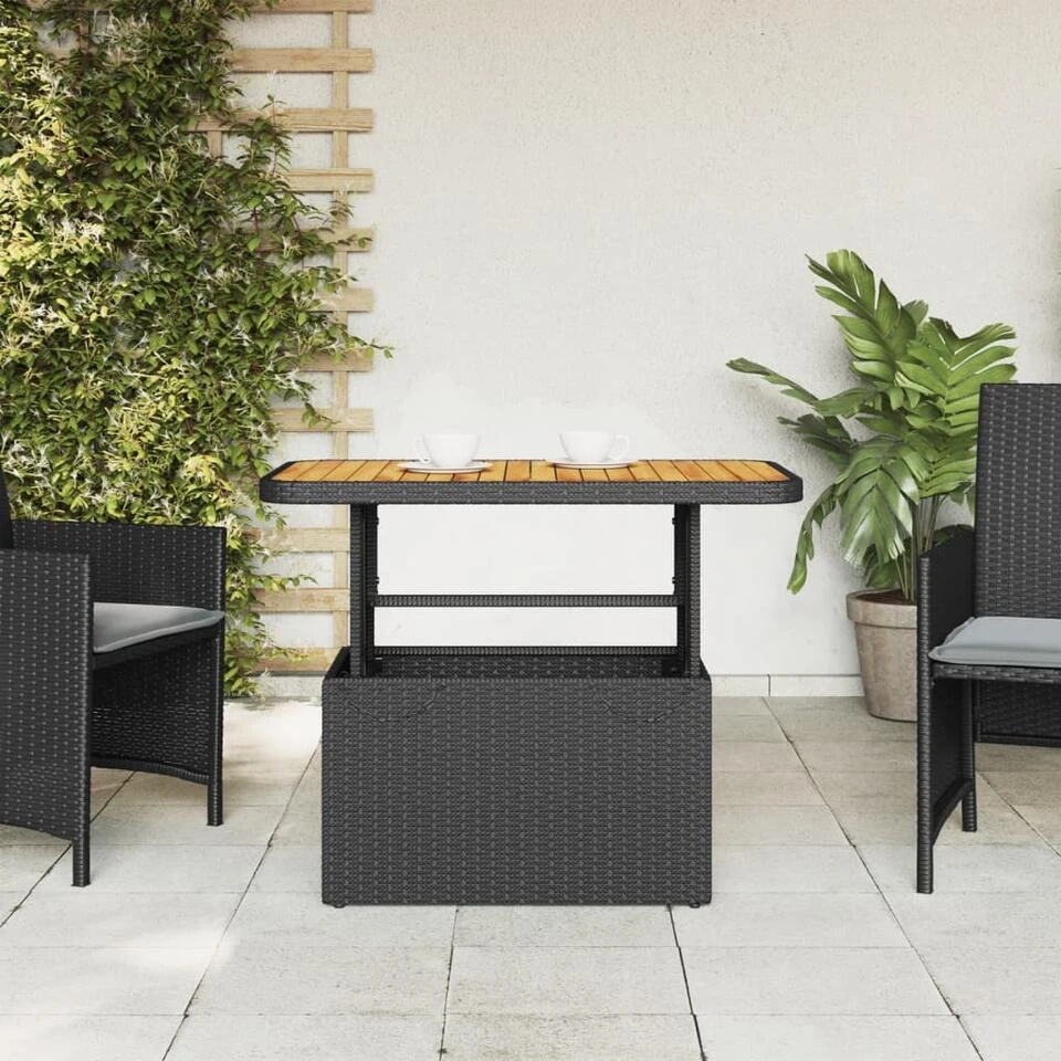 VidaXL - Tuintafel - Zwart - Poly Rattan En Hout - 90 X 55 X 71 Cm 3 VidaXL - Tuintafel - Zwart - Poly Rattan En Hout - 90 X 55 X 71 Cm - Afbeelding 3