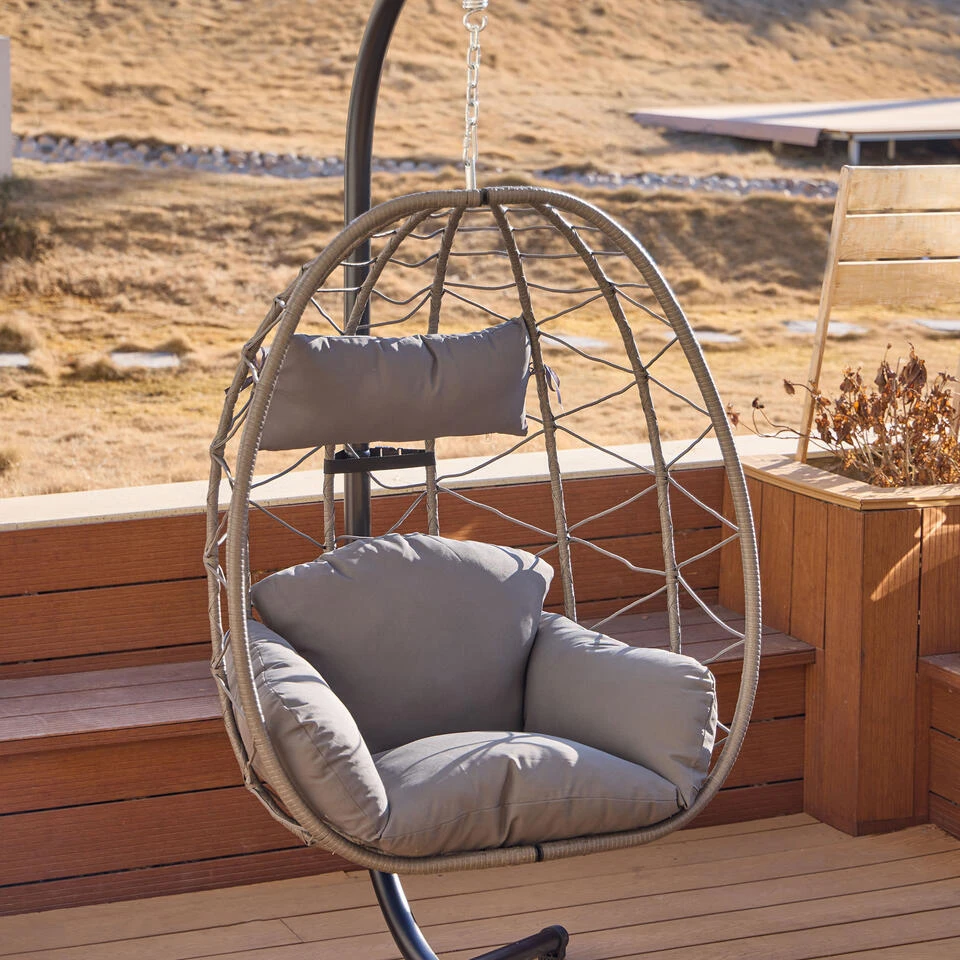 Hangstoel Van Rotan En Metaal In Zwart 6 Hangstoel Van Rotan En Metaal In Zwart - Afbeelding 6