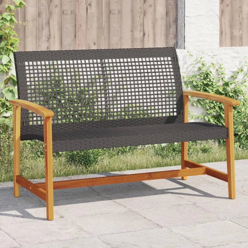 VidaXL - Tuinbank - Zwart - Poly Rattan En Acaciahout - 112 Cm 2 VidaXL - Tuinbank - Zwart - Poly Rattan En Acaciahout - 112 Cm - Afbeelding 2