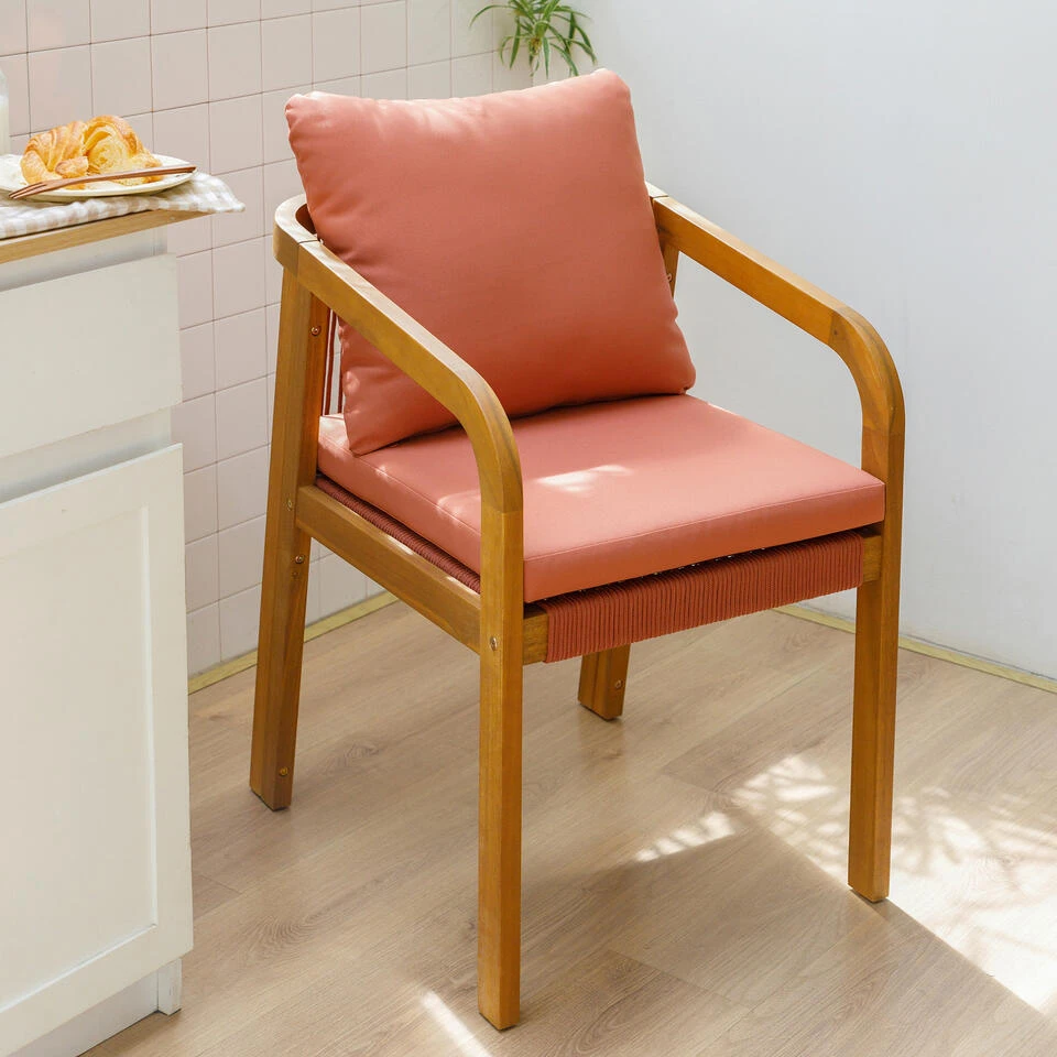 Set Van 2 Stoelen Voor Binnen En Buiten Van Massief Hout Beige Roze 2 Set Van 2 Stoelen Voor Binnen En Buiten Van Massief Hout Beige Roze - Afbeelding 2