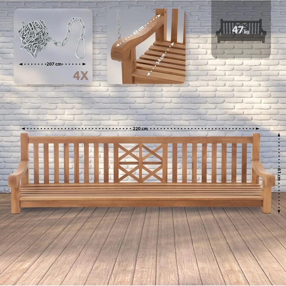 CLP Schommelbank Farm 220 Cm - Teak 2 CLP Schommelbank Farm 220 Cm - Teak - Afbeelding 2