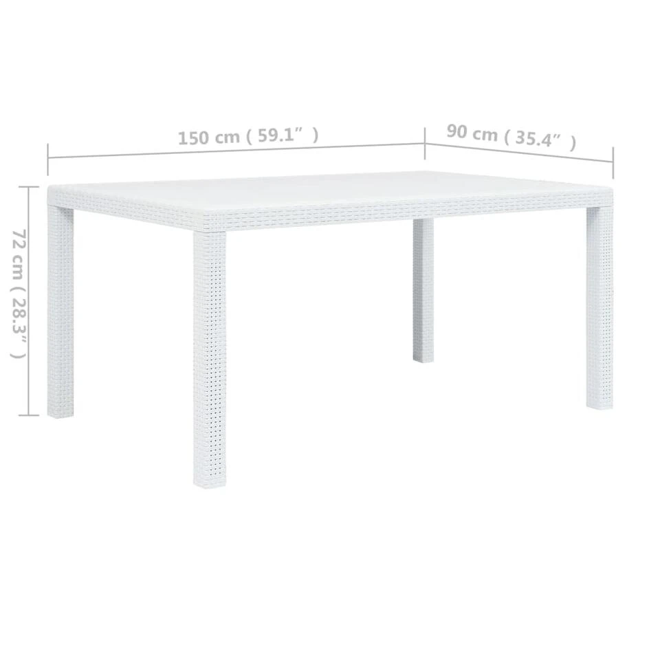 VidaXL Tuintafel 150x90x72 Cm Rattan-look Kunststof Wit 4 VidaXL Tuintafel 150x90x72 Cm Rattan-look Kunststof Wit - Afbeelding 4