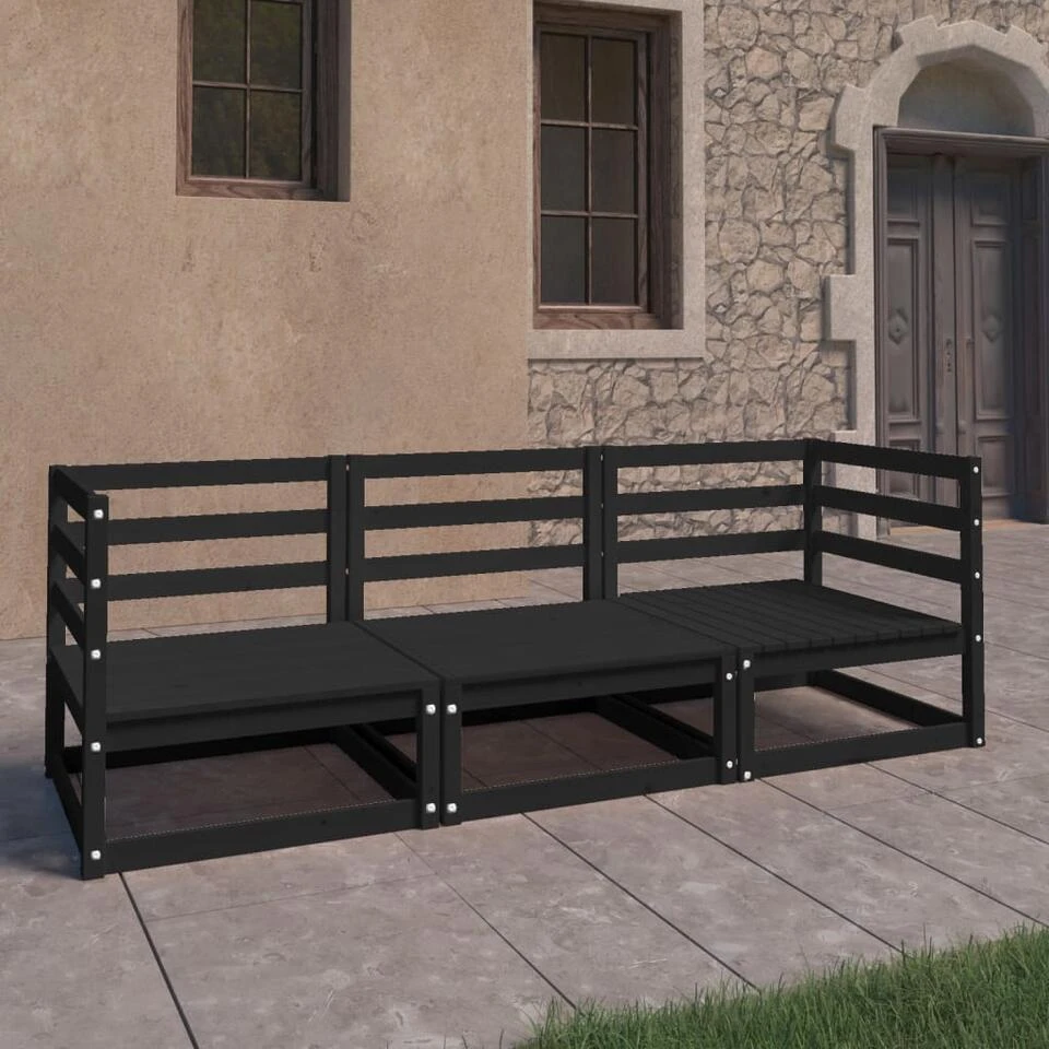 VidaXL Tuinbank 3-zits Massief Grenenhout Zwart 2 VidaXL Tuinbank 3-zits Massief Grenenhout Zwart - Afbeelding 2