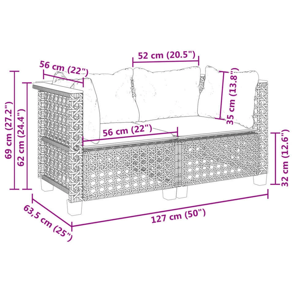 VidaXL - Tuinbank - Zwart - Poly Rattan - 2 Stuks 8 VidaXL - Tuinbank - Zwart - Poly Rattan - 2 Stuks - Afbeelding 8