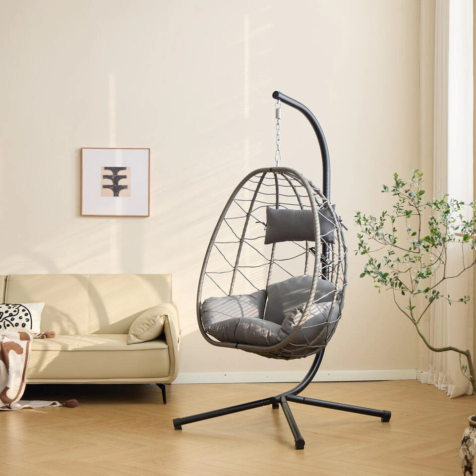 Hangstoel Van Rotan En Metaal In Zwart 4 Hangstoel Van Rotan En Metaal In Zwart - Afbeelding 4