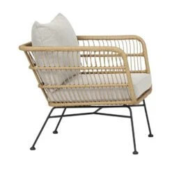 Lisomme Dax Rotan Tuinstoel Naturel Met Kussens Beige -Beliani Winkel 3123bf53d5304be1b1f5ba1e3eb402a2