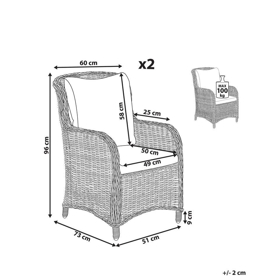 CASCAIS - Tuinstoel Set Van 2 - Beige - PE Rotan 3 CASCAIS - Tuinstoel Set Van 2 - Beige - PE Rotan - Afbeelding 3