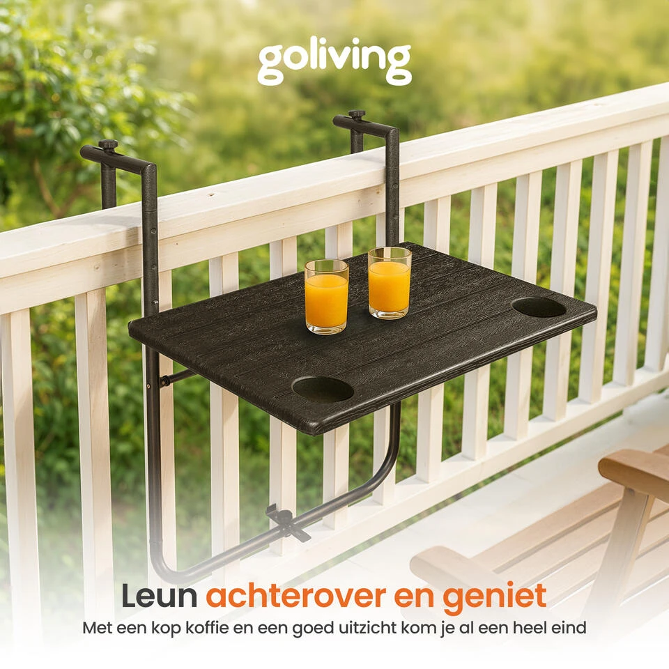 Goliving Balkontafel - Inklapbaar - Hangend - 60 X 40 Cm - Hoogteverstelbaar 2 Goliving Balkontafel - Inklapbaar - Hangend - 60 X 40 Cm - Hoogteverstelbaar - Afbeelding 2