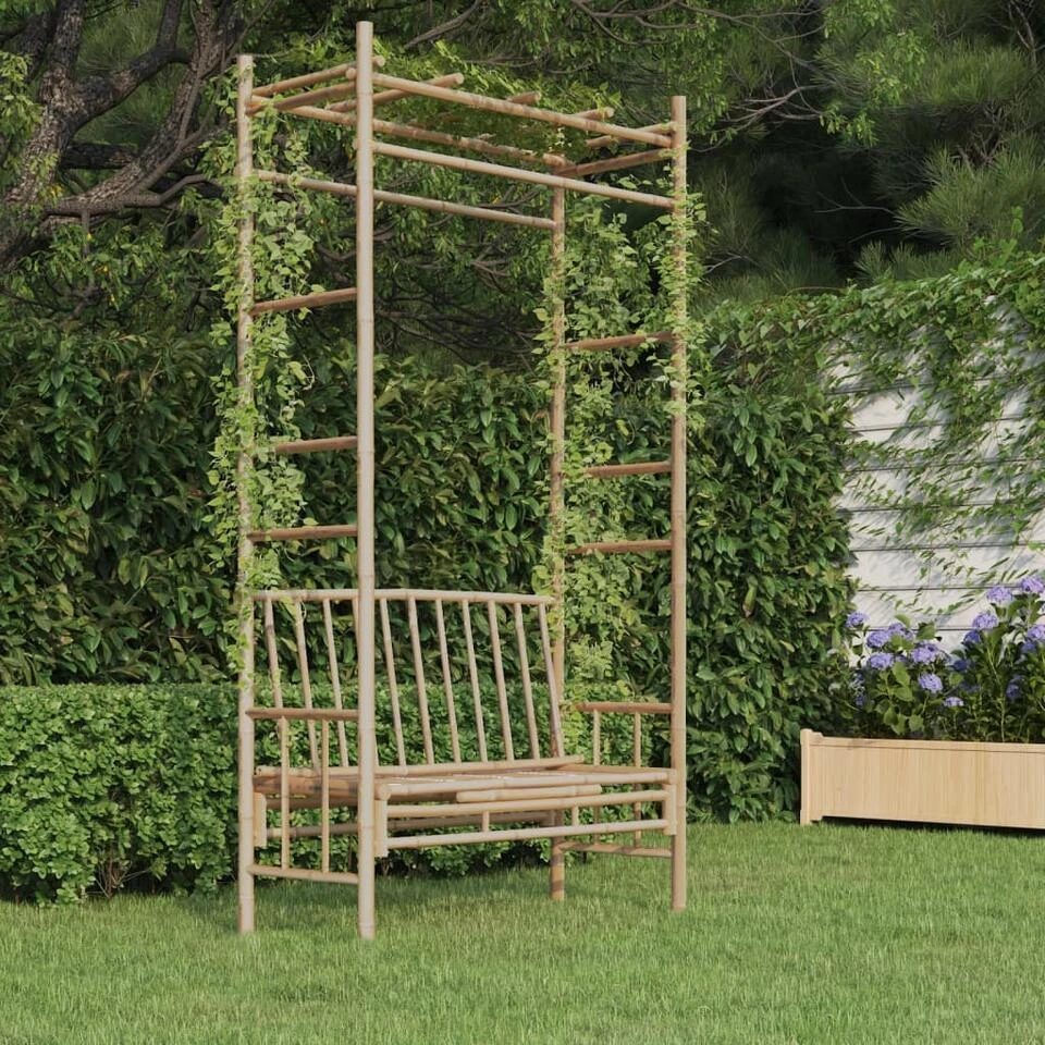 VidaXL - Tuinbank - Bruin - Bamboe - 116 Cm - Met Pergola 2 VidaXL - Tuinbank - Bruin - Bamboe - 116 Cm - Met Pergola - Afbeelding 2