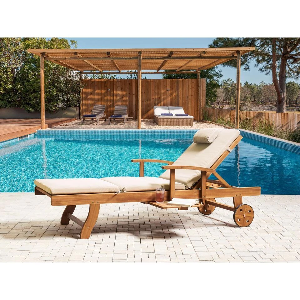 JAVA PREMIUM - Tuinligstoel - Lichtbruin/Taupe - Acaciahout 2 JAVA PREMIUM - Tuinligstoel - Lichtbruin/Taupe - Acaciahout - Afbeelding 2