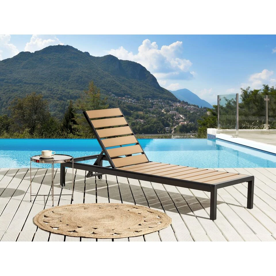 Beliani Tuinligstoel NARDO - Lichte Houtkleur Kunsthout, Aluminium 2 Beliani Tuinligstoel NARDO - Lichte Houtkleur Kunsthout, Aluminium - Afbeelding 2