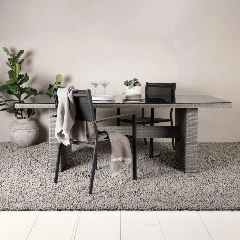 Fjôrd Tuintafel Grijs Wicker/Glas - 200x100x74cm - Padova 2 Fjôrd Tuintafel Grijs Wicker/Glas - 200x100x74cm - Padova - Afbeelding 2