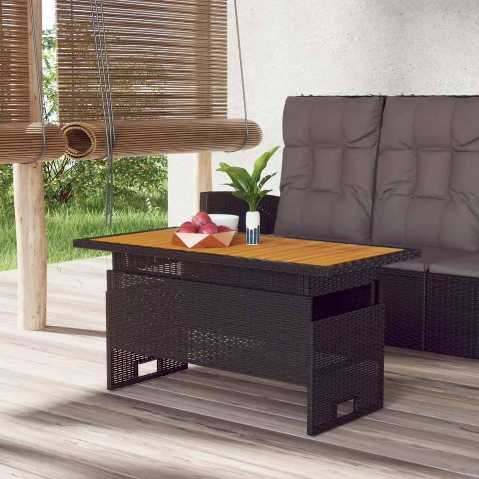 VidaXL - Tuintafel - Zwart - Acaciahout En Poly Rattan - 100x50x43/63 Cm 2 VidaXL - Tuintafel - Zwart - Acaciahout En Poly Rattan - 100x50x43/63 Cm - Afbeelding 2