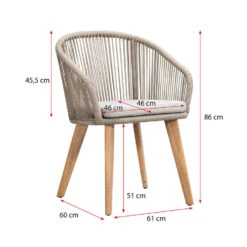 Diningstoel Nant - Wicker/acacia Taupe - 86x61x60 Cm -Beliani Winkel 50103035 9096