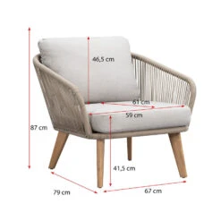 Loungestoel Nant - Wicker/acacia Taupe - 87x79x67 Cm -Beliani Winkel 50103036 9096