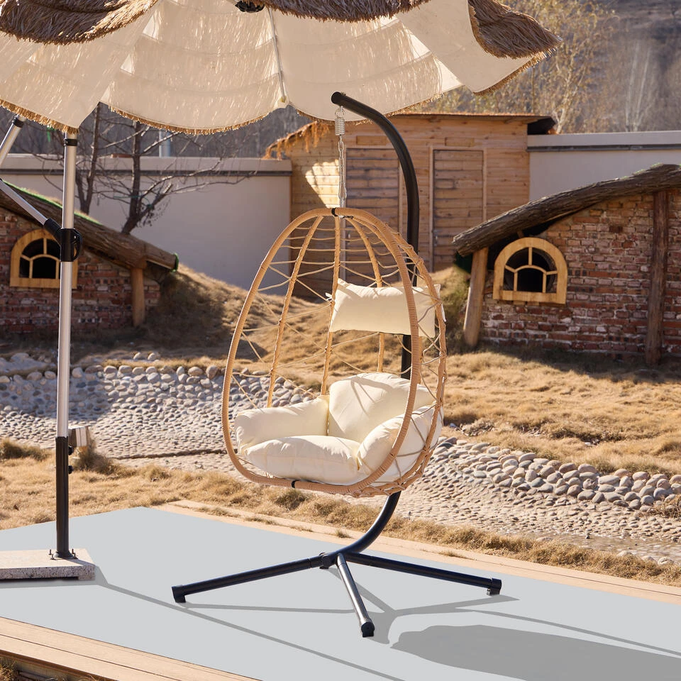 Hangstoel Van Bruin Rotan En Metaal 2 Hangstoel Van Bruin Rotan En Metaal - Afbeelding 2