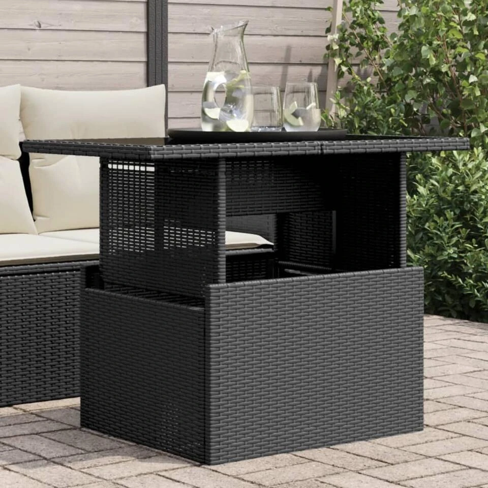 VidaXL - Tuintafel Met Glazen Blad - Zwart - Poly Rattan - 100 X 55 X 73 Cm 2 VidaXL - Tuintafel Met Glazen Blad - Zwart - Poly Rattan - 100 X 55 X 73 Cm - Afbeelding 2